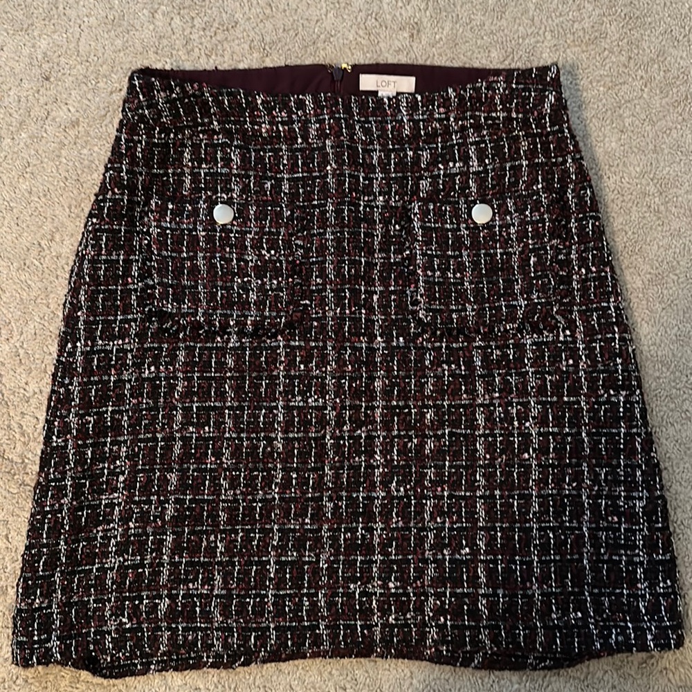 Burgundy with silver accents Loft skirt.